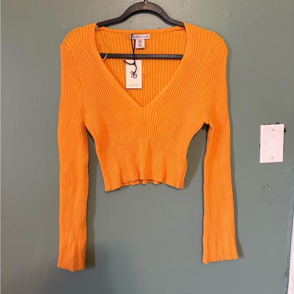 Yellow V-Neck Ribbed Knit Top